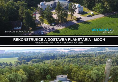 Planetárium - letecký pohled, před a po realizaci